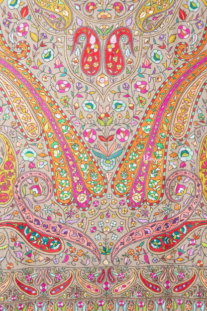 Pashtush India Womens Shawls Pashtush Womens Pure Pashmina Shawl, Papier Mache Hand Embroidery, Hand Woven Design, Multicolour With Natural Woven Base