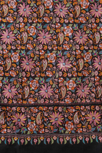 Pashtush India Womens Shawls Pashtush Womens Pure Pashmina Shawl, Papier Mache Hand Embroidery, Hand Woven, Gulabdaar Design, Black