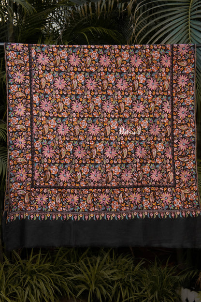 Pashtush India Womens Shawls Pashtush Womens Pure Pashmina Shawl, Papier Mache Hand Embroidery, Hand Woven, Gulabdaar Design, Black