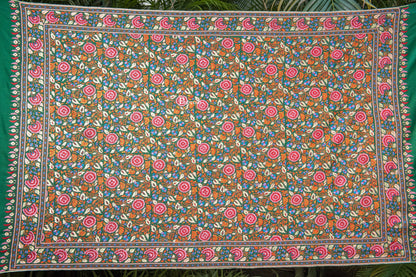 Pashtush India Womens Shawls Pashtush Womens Pure Pashmina Shawl, Papier Mache Hand Embroidery, Hand Woven, Gulabdaar Design, Emerald Green