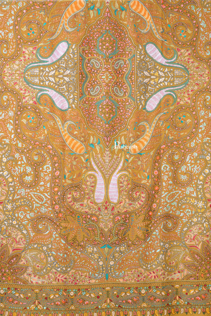 Pashtush India Womens Shawls Pashtush Womens Pure Pashmina Shawl, Papier Mache Hand Embroidery, Hand Woven, Gulabdaar Design, Mustard
