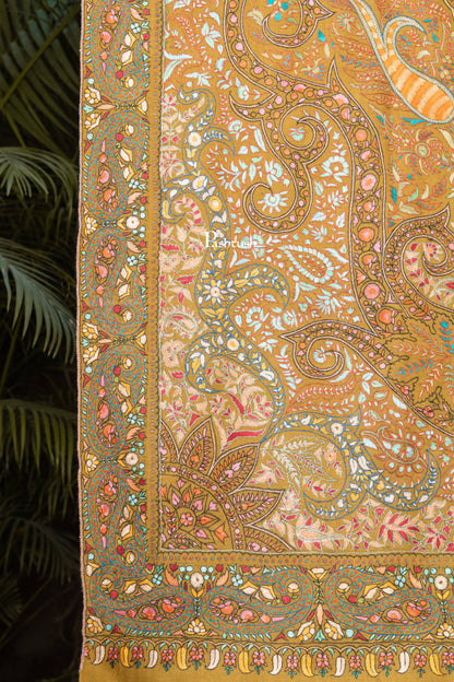 Pashtush India Womens Shawls Pashtush Womens Pure Pashmina Shawl, Papier Mache Hand Embroidery, Hand Woven, Gulabdaar Design, Mustard