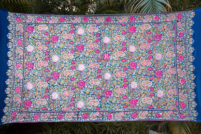 Pashtush India Womens Shawls Pashtush Womens Pure Pashmina Shawl, Papier Mache Hand Embroidery, Hand Woven, Gulabdaar Design, Navy Blue