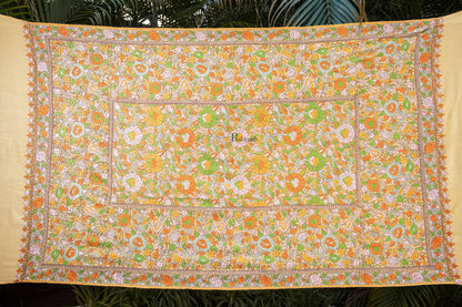 Pashtush India Womens Shawls Pashtush Womens Pure Pashmina Shawl, Papier Mache Hand Embroidery, Hand Woven, Gulabdaar Design, Yellow