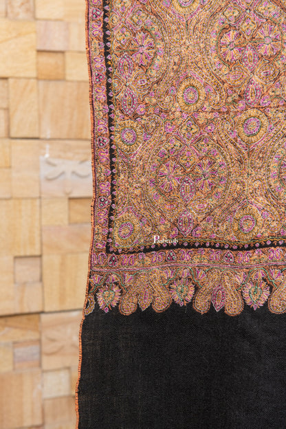 Pashtush India Womens Shawls Pashtush Womens Pure Pashmina Shawl, Private Collection, Resham Sozni Hand Embroidery, Handwoven, Zameenkaar