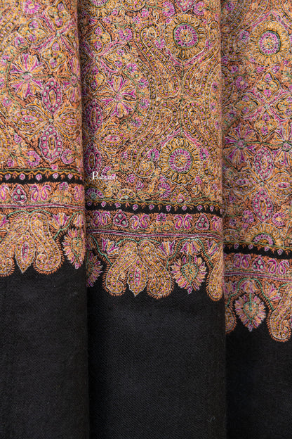 Pashtush India Womens Shawls Pashtush Womens Pure Pashmina Shawl, Private Collection, Resham Sozni Hand Embroidery, Handwoven, Zameenkaar