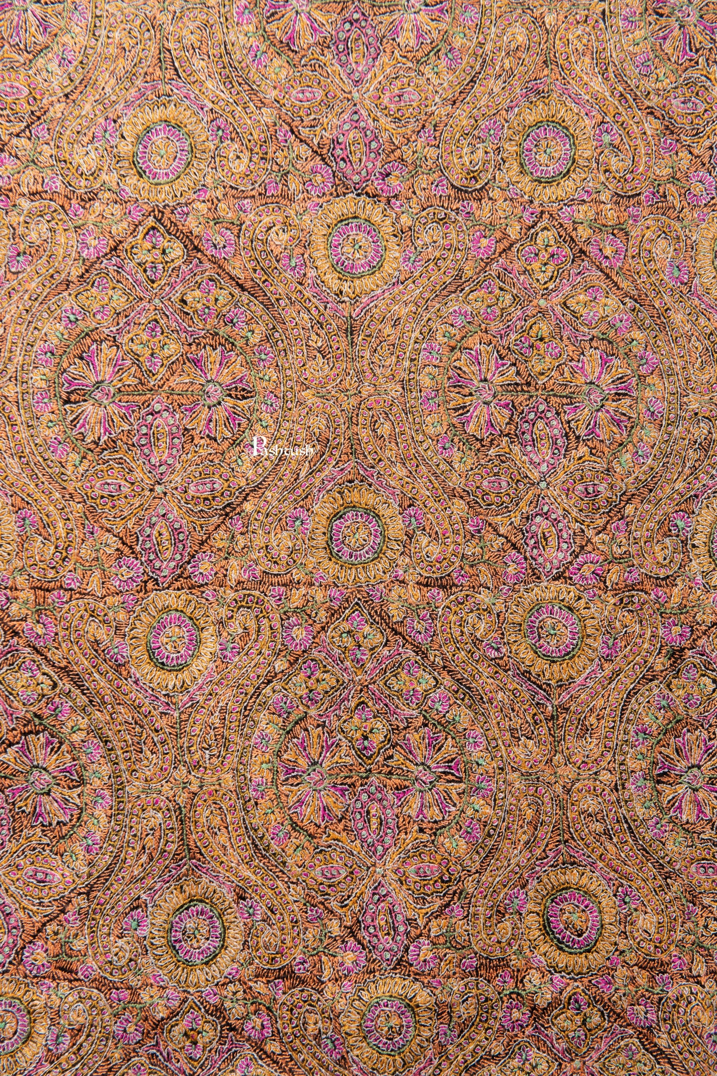 Pashtush India Womens Shawls Pashtush Womens Pure Pashmina Shawl, Private Collection, Resham Sozni Hand Embroidery, Handwoven, Zameenkaar