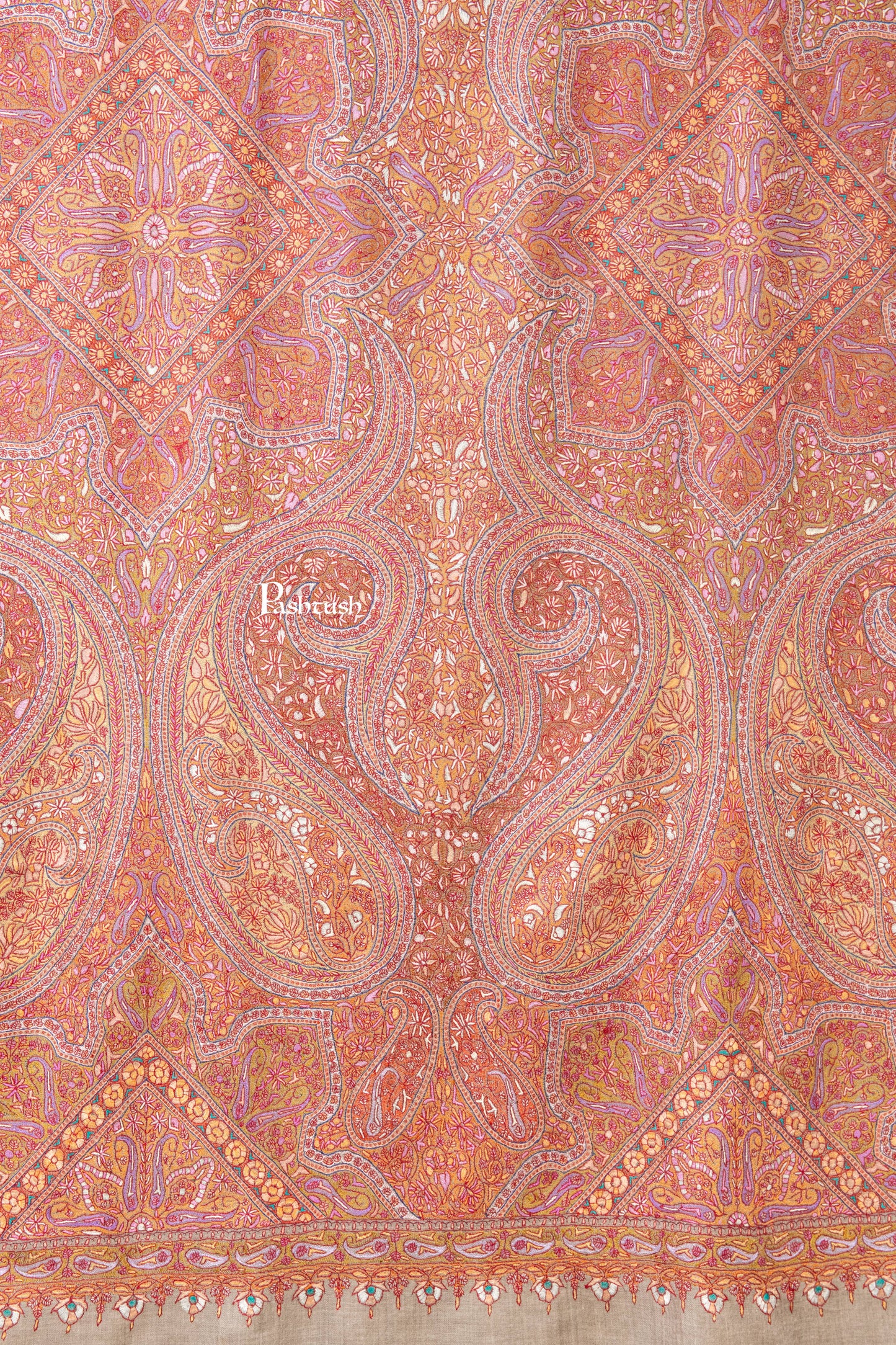 Pashtush India Womens Shawls Pashtush Womens Pure Pashmina Shawl, Sozni Hand Embroidery, Hand Woven Design, Khakikaar