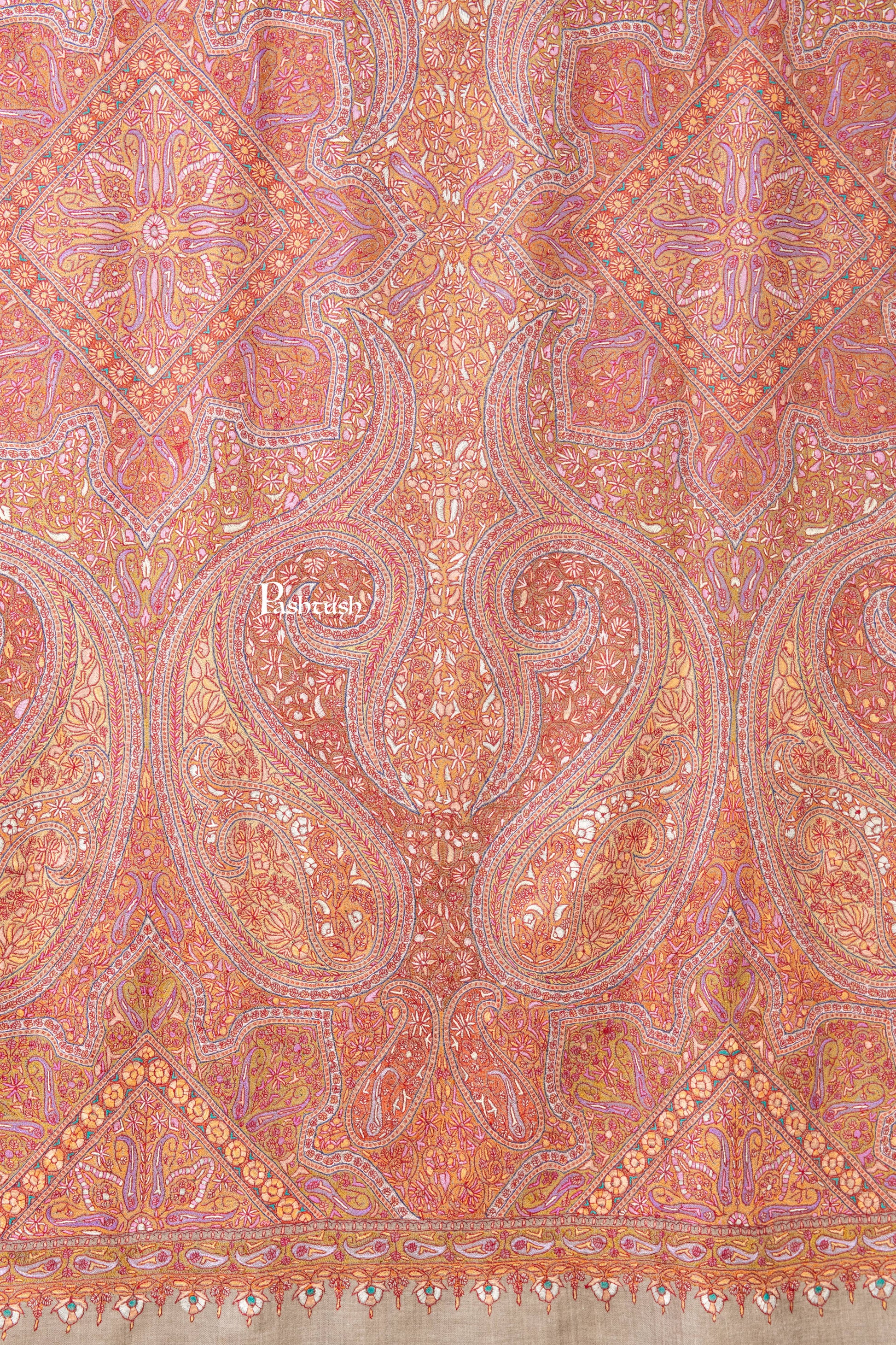 Pashtush India Womens Shawls Pashtush Womens Pure Pashmina Shawl, Sozni Hand Embroidery, Hand Woven Design, Khakikaar