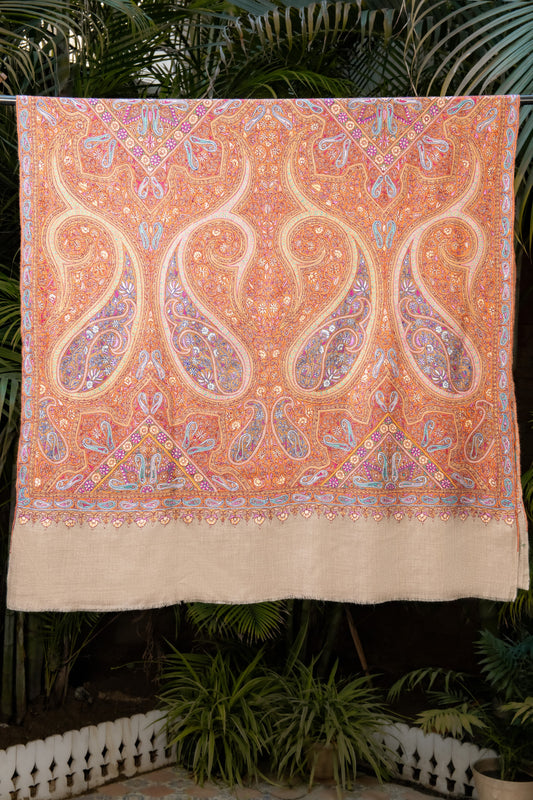 Pashtush India Womens Shawls Pashtush Womens Pure Pashmina Shawl, Sozni Hand Embroidery, Hand Woven Design, Khakikaar
