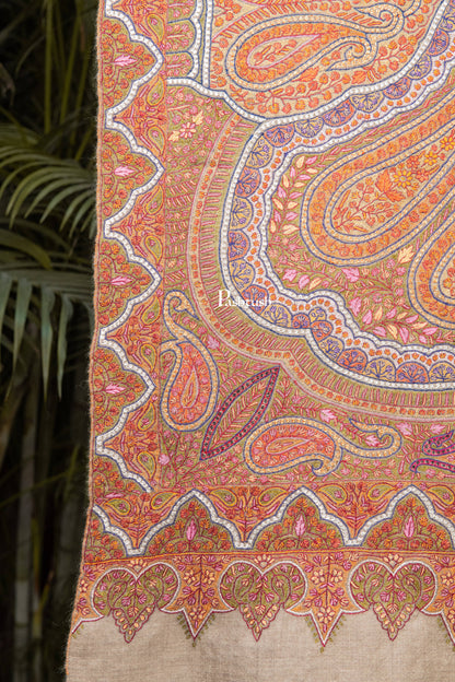 Pashtush India Womens Shawls Pashtush Womens Pure Pashmina Shawl, Sozni Hand Embroidery, Hand Woven Design, Khakikaar