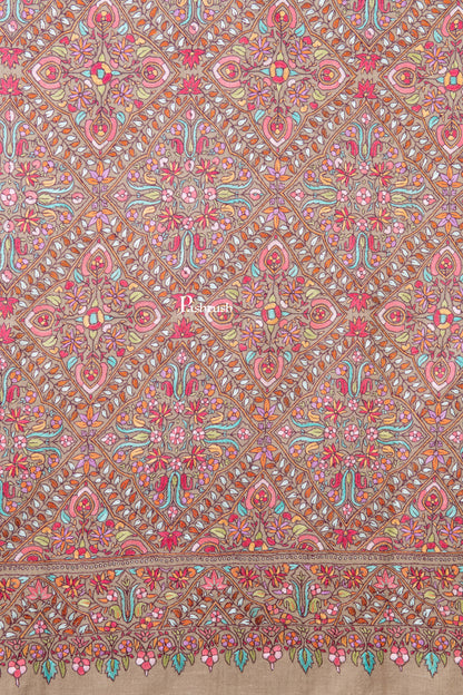 Pashtush India Womens Shawls Pashtush Womens Pure Pashmina Shawl, Sozni Hand Embroidery, Hand Woven Design, Multicolour With Natural Woven Base