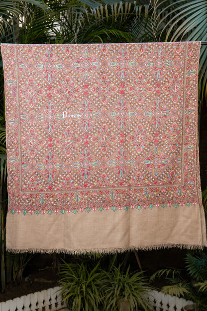Pashtush India Womens Shawls Pashtush Womens Pure Pashmina Shawl, Sozni Hand Embroidery, Hand Woven Design, Multicolour With Natural Woven Base