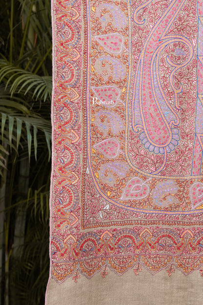 Pashtush India Womens Shawls Pashtush Womens Pure Pashmina Shawl, Sozni Hand Embroidery, Hand Woven Design, Multicolour With Natural Woven Base