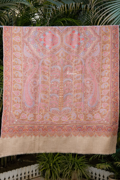 Pashtush India Womens Shawls Pashtush Womens Pure Pashmina Shawl, Sozni Hand Embroidery, Hand Woven Design, Multicolour With Natural Woven Base