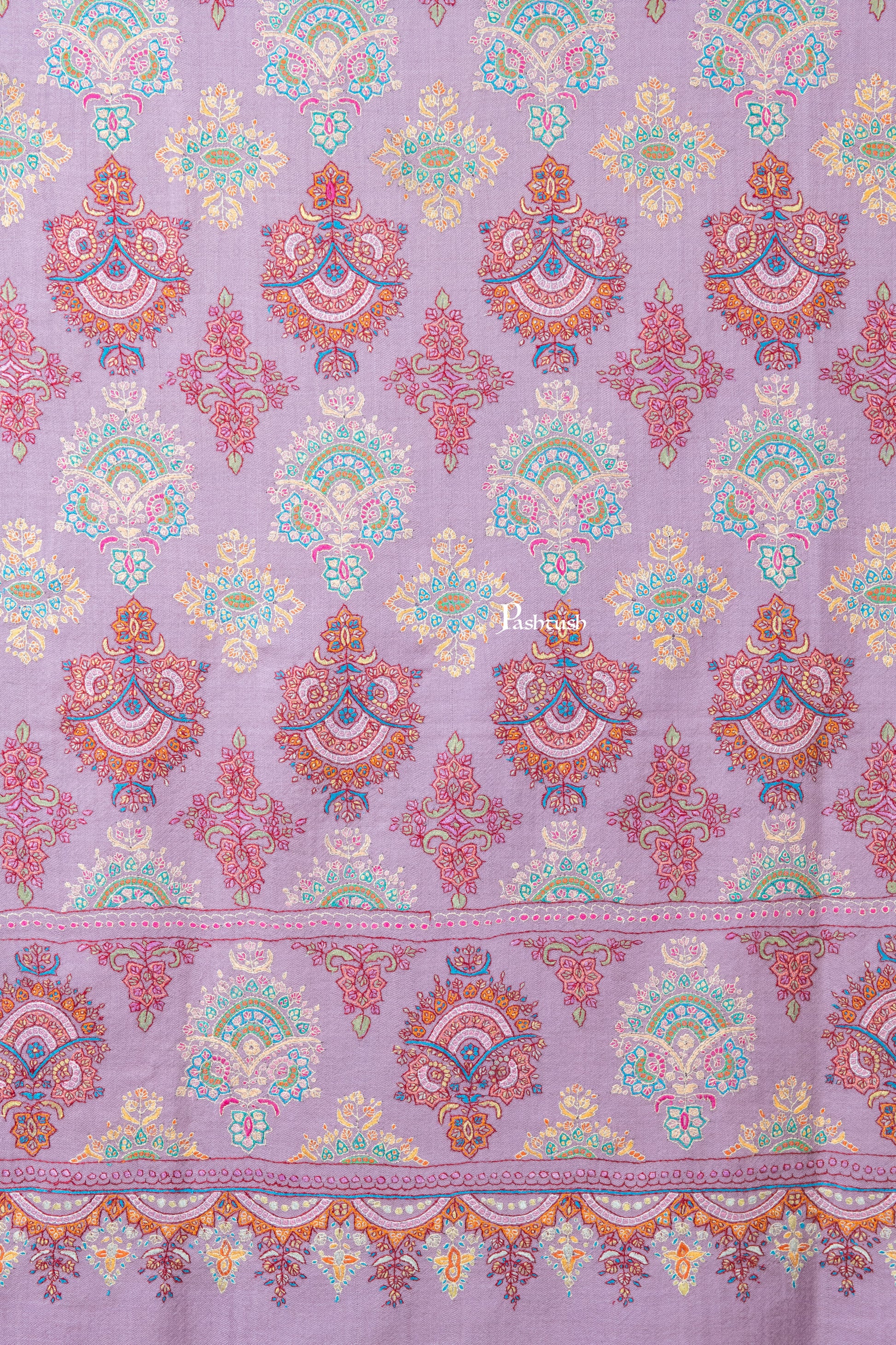 Pashtush India Womens Shawls Pashtush Womens Pure Pashmina Shawl, Sozni Hand Embroidery, Hand Woven Design, Peel Lilac