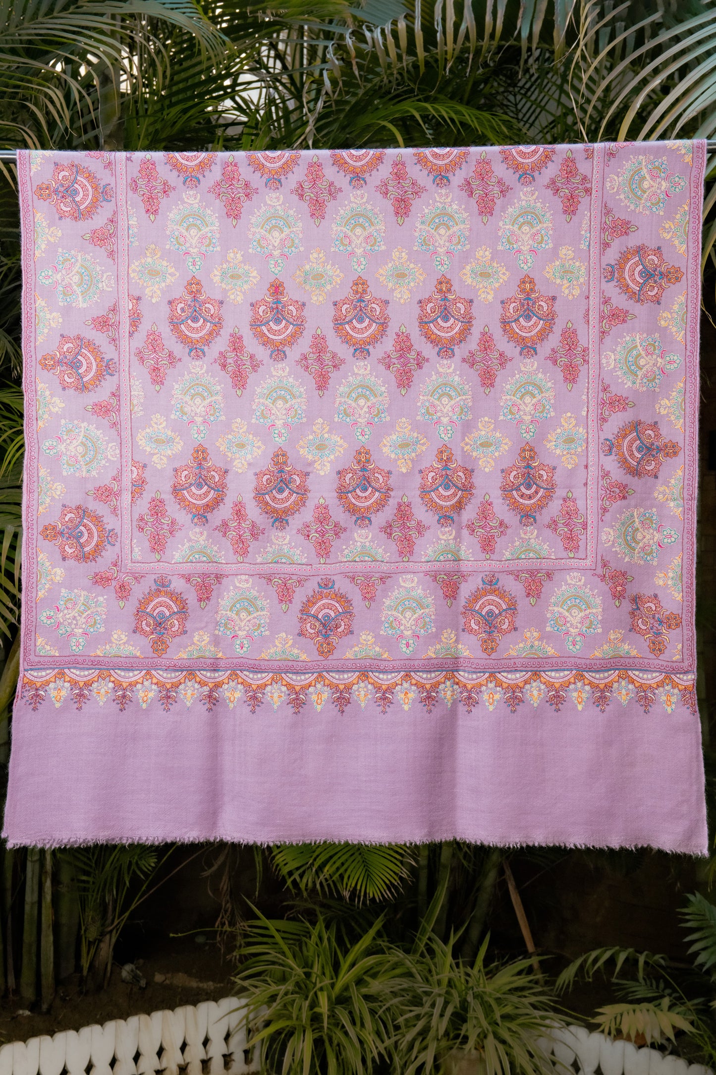 Pashtush India Womens Shawls Pashtush Womens Pure Pashmina Shawl, Sozni Hand Embroidery, Hand Woven Design, Peel Lilac