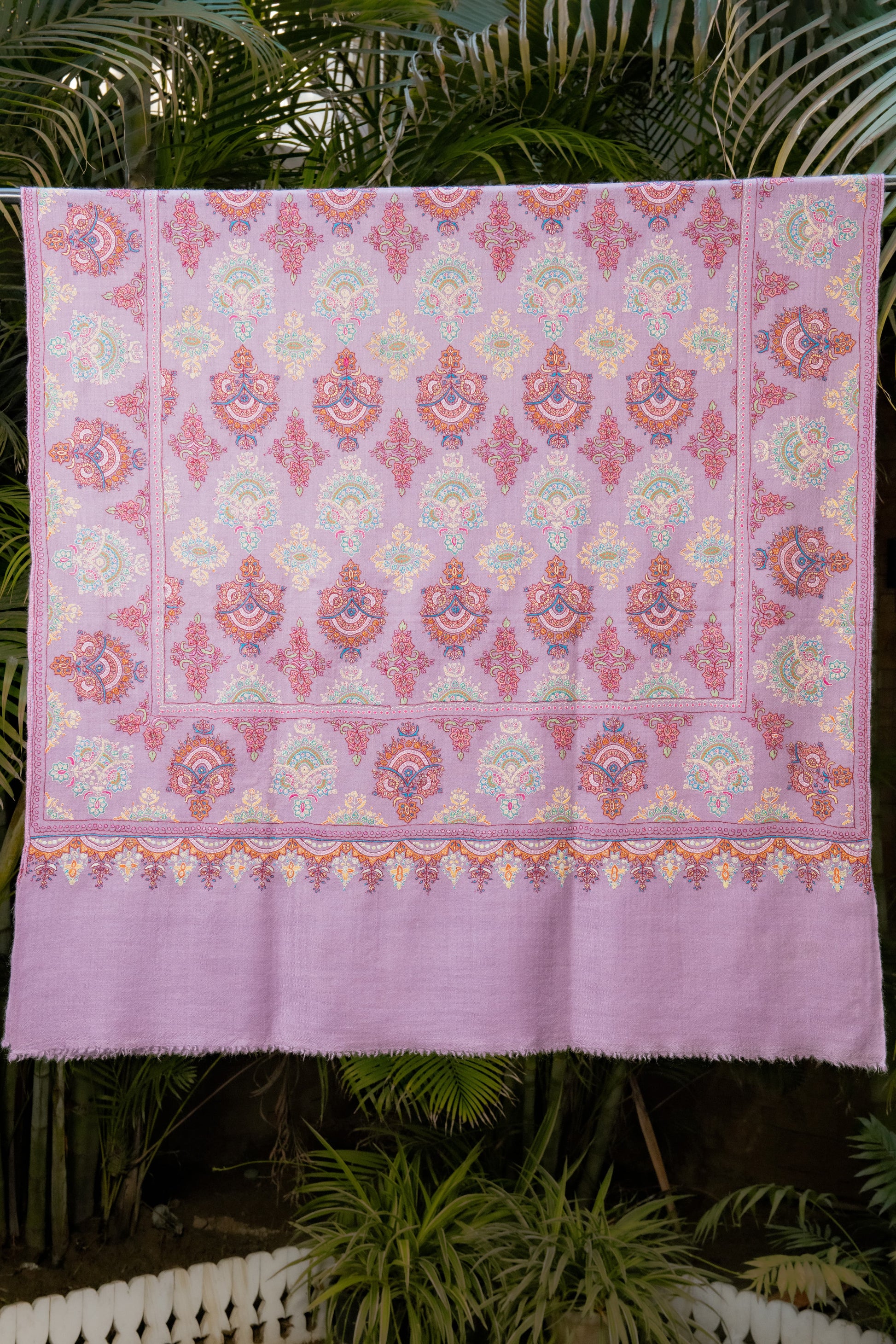Pashtush India Womens Shawls Pashtush Womens Pure Pashmina Shawl, Sozni Hand Embroidery, Hand Woven Design, Peel Lilac