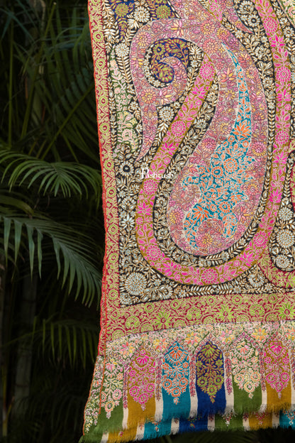 Pashtush India Womens Shawls Pashtush Womens Pure Pashmina Shawl, Sozni Hand Embroidery, Hand Woven, Kalamkari Design, Multicolour