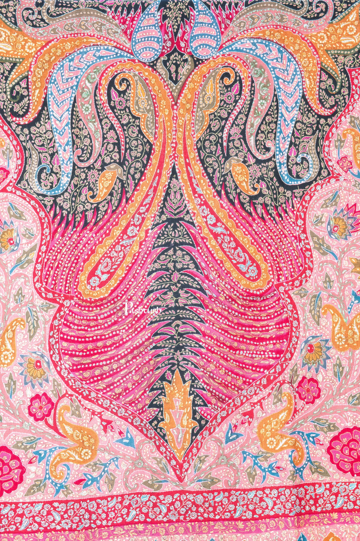 Pashtush India Womens Shawls Pashtush Womens Pure Pashmina Shawl, Sozni Hand Embroidery, Hand Woven, Kalamkari Design, Multicolour