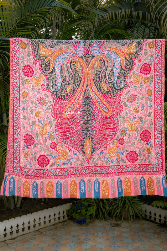 Pashtush India Womens Shawls Pashtush Womens Pure Pashmina Shawl, Sozni Hand Embroidery, Hand Woven, Kalamkari Design, Multicolour