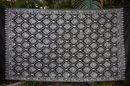 Pashtush India Womens Shawls Pashtush Womens Pure Pashmina Shawl, Sozni Hand Embroidery, Hand Woven, Tonal Design, Black