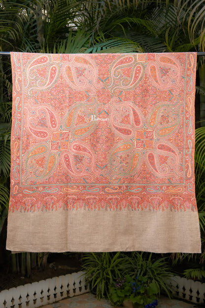 Pashtush India Womens Shawls Pashtush Womens Pure Pashmina Shawl, Sozni Hand Embroidery, Hand Woven, Tonal Design, Multicoloured with Natural Woven Base
