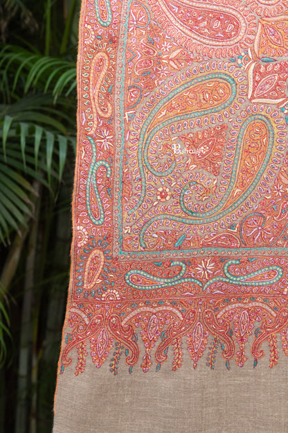 Pashtush India Womens Shawls Pashtush Womens Pure Pashmina Shawl, Sozni Hand Embroidery, Hand Woven, Tonal Design, Multicoloured with Natural Woven Base