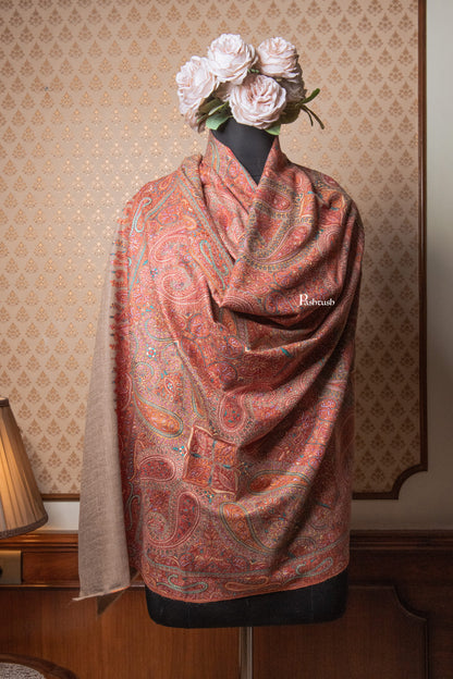 Pashtush India Womens Shawls Pashtush Womens Pure Pashmina Shawl, Sozni Hand Embroidery, Hand Woven, Tonal Design, Multicoloured with Natural Woven Base