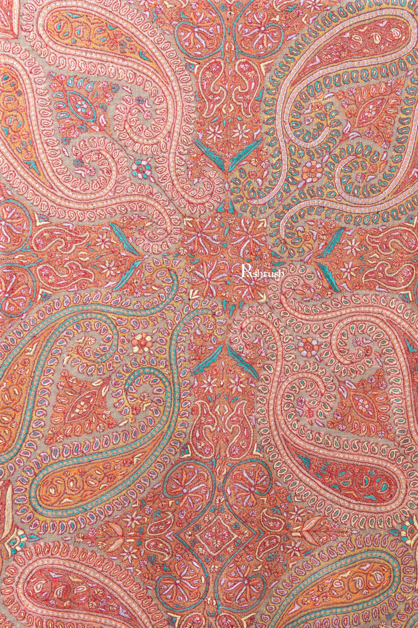 Pashtush India Womens Shawls Pashtush Womens Pure Pashmina Shawl, Sozni Hand Embroidery, Hand Woven, Tonal Design, Multicoloured with Natural Woven Base