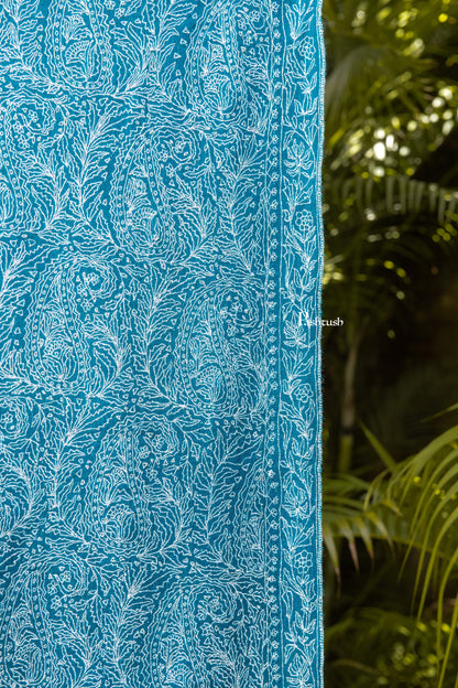 Pashtush India Womens Shawls Pashtush Womens Pure Pashmina shawl, tonal hand embroidery, handwoven, Aqua Blue