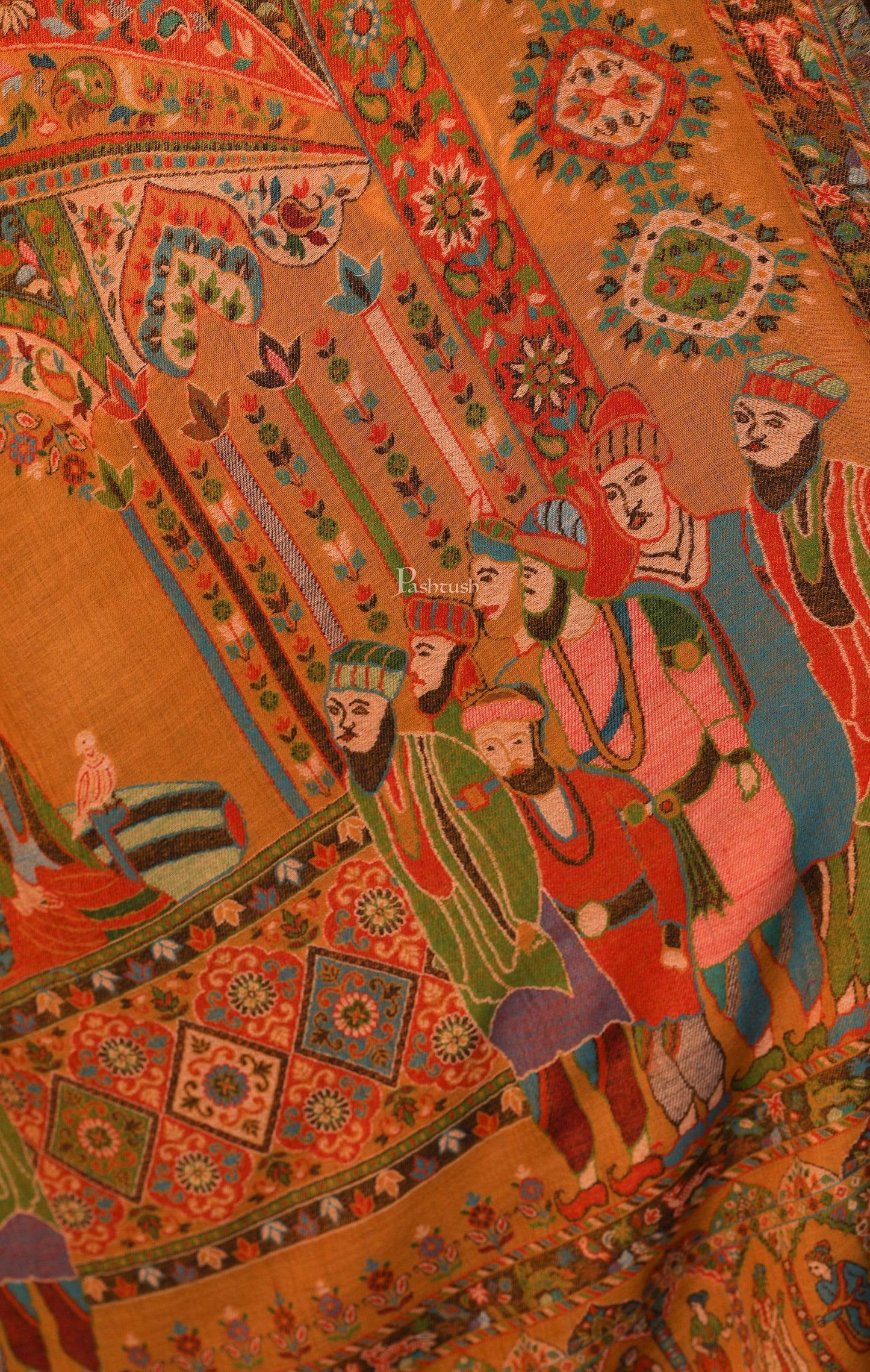 Pashtush India 100x200 Pashtush Womens Pure Wool Darbar Design Shawl, With Woolmark Certification