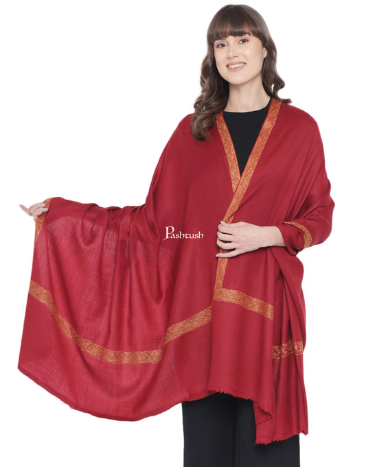 Pashtush India Womens Shawls Pashtush Womens Pure Wool Embroidery Shawl, Woolmark Certificate, Hand Embroidery Neem daur, Maroon