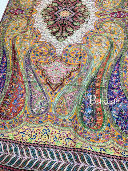 Pashtush India 100x200 Pashtush Womens Pure Wool, Hand Embroidered Kalamkari Shawl, With Woolmark Certificate