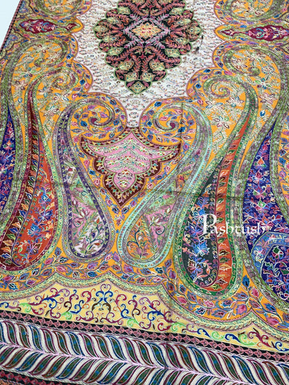 Pashtush India 100x200 Pashtush Womens Pure Wool, Hand Embroidered Kalamkari Shawl, With Woolmark Certificate