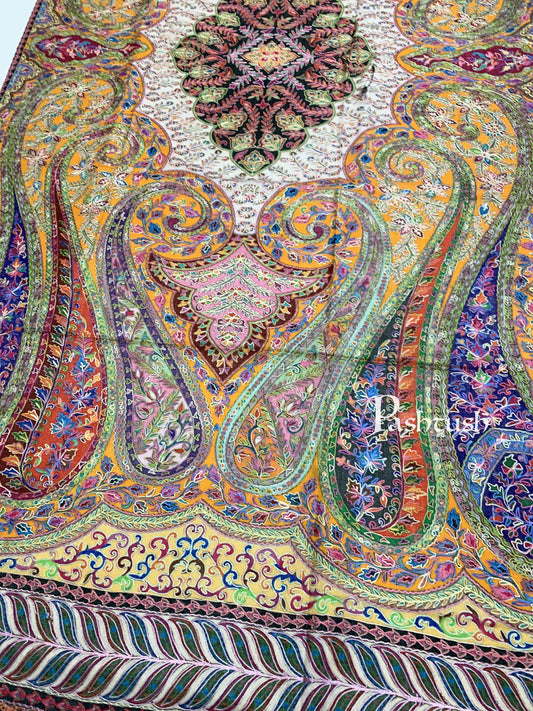 Pashtush India 100x200 Pashtush Womens Pure Wool, Hand Embroidered Kalamkari Shawl, With Woolmark Certificate