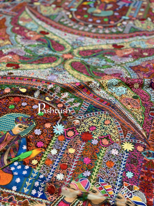 Pashtush India 100x200 Pashtush Womens Pure Wool, Hand Embroidered Kalamkari Shawl, With Woolmark Certificate