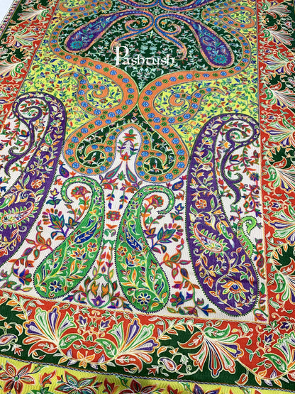 Pashtush India 100x200 Pashtush Womens Pure Wool, Hand Embroidered Kalamkari Shawl, With Woolmark Certificate