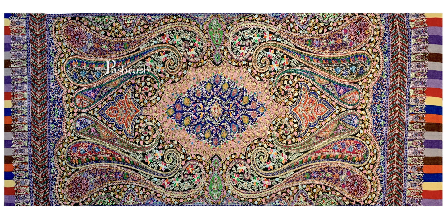 Pashtush India 100x200 Pashtush Womens Pure Wool, Hand Embroidered Kalamkari Shawl, With Woolmark Certificate