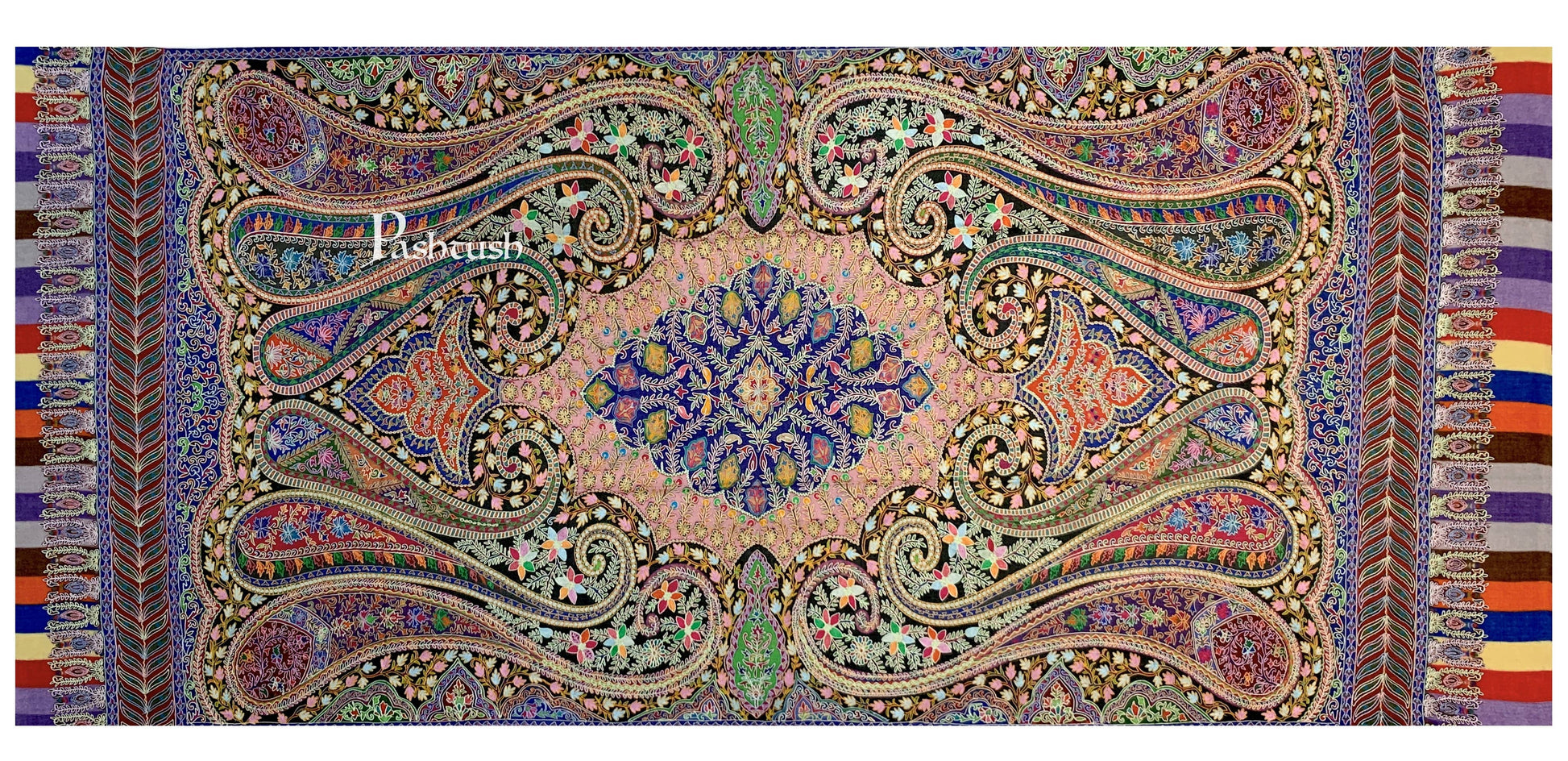 Pashtush India 100x200 Pashtush Womens Pure Wool, Hand Embroidered Kalamkari Shawl, With Woolmark Certificate