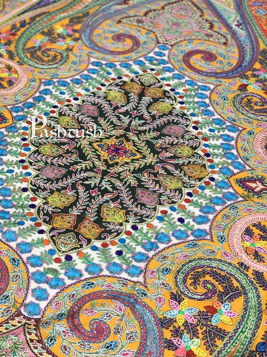 Pashtush India 100x200 Pashtush Womens Pure Wool, Hand Embroidered Kalamkari Shawl, With Woolmark Certificate