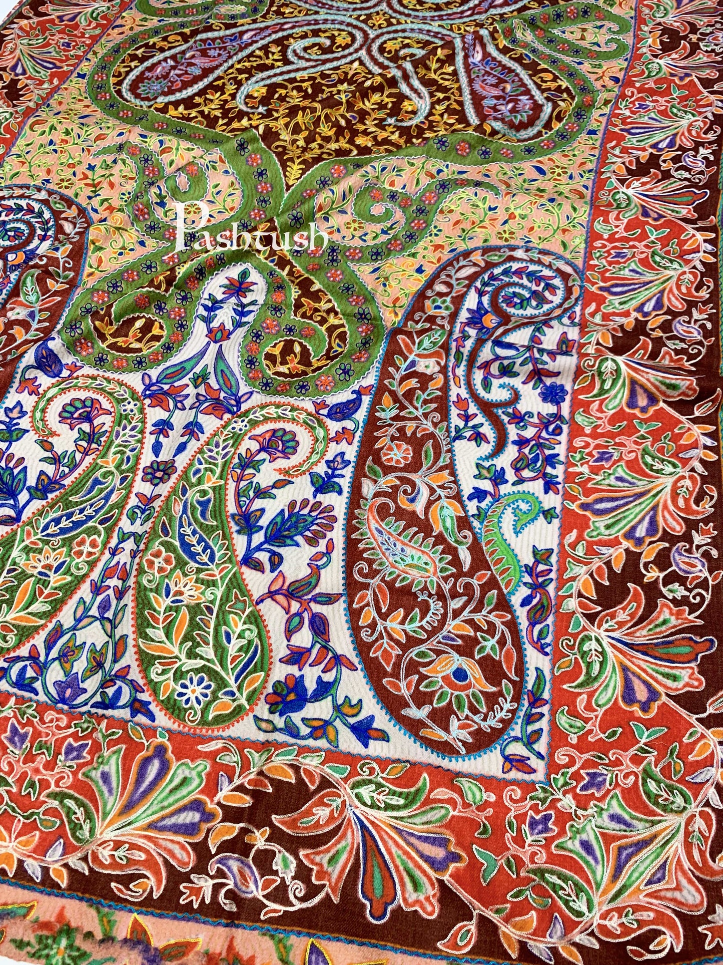 Pashtush India 100x200 Pashtush Womens Pure Wool, Hand Embroidered Kalamkari Shawl, With Woolmark Certificate