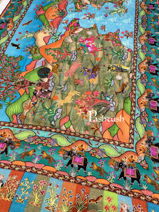 Pashtush India 100x200 Pashtush Womens Pure Wool, Hand Embroidered Kalamkari Shawl, With Woolmark Certificate