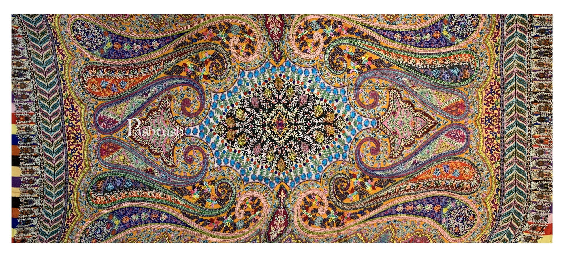 Pashtush India 100x200 Pashtush Womens Pure Wool, Hand Embroidered Kalamkari Shawl, With Woolmark Certificate