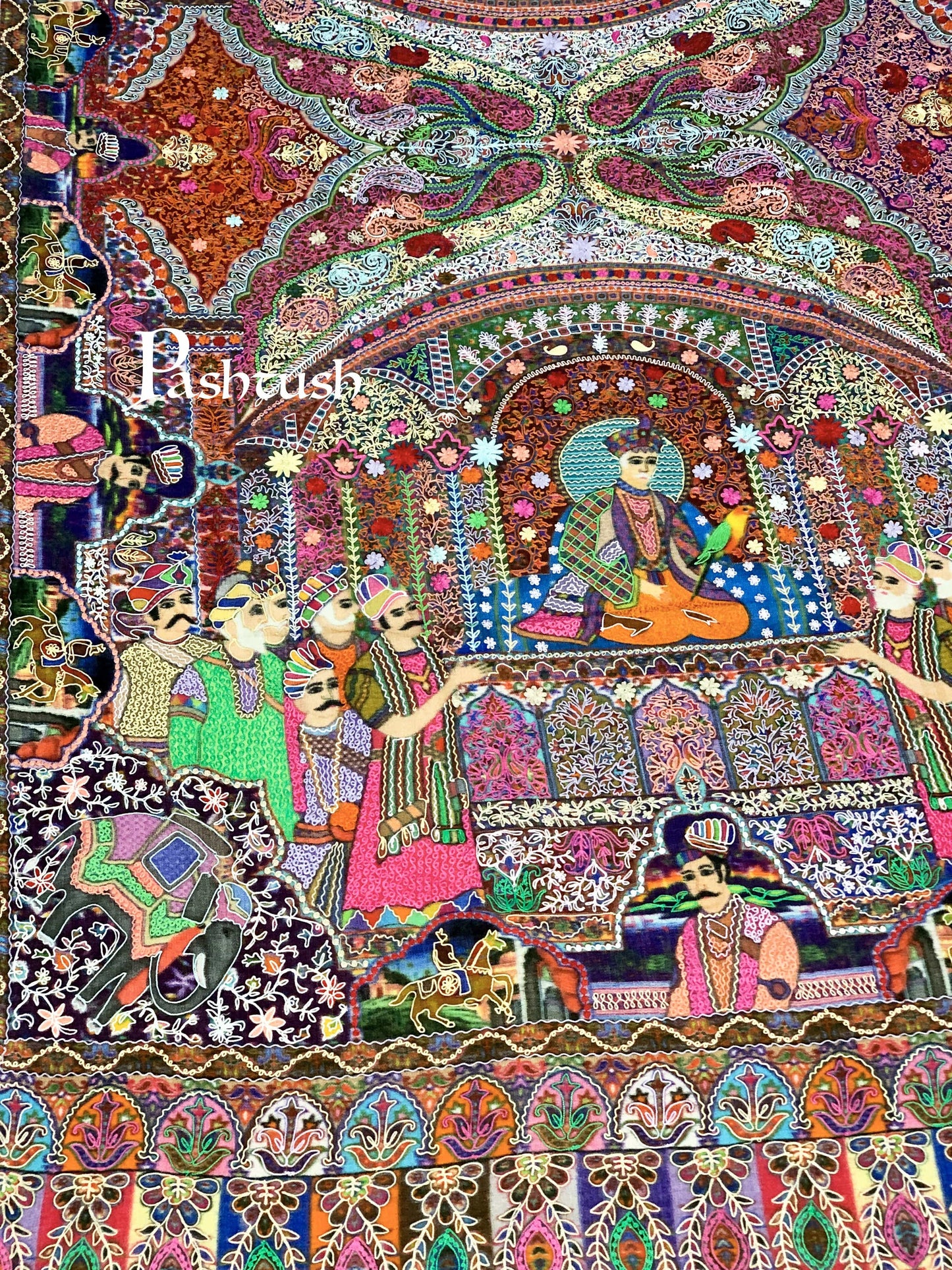 Pashtush India 100x200 Pashtush Womens Pure Wool, Hand Embroidered Kalamkari Shawl, With Woolmark Certificate