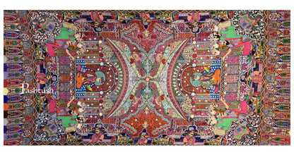 Pashtush India 100x200 Pashtush Womens Pure Wool, Hand Embroidered Kalamkari Shawl, With Woolmark Certificate