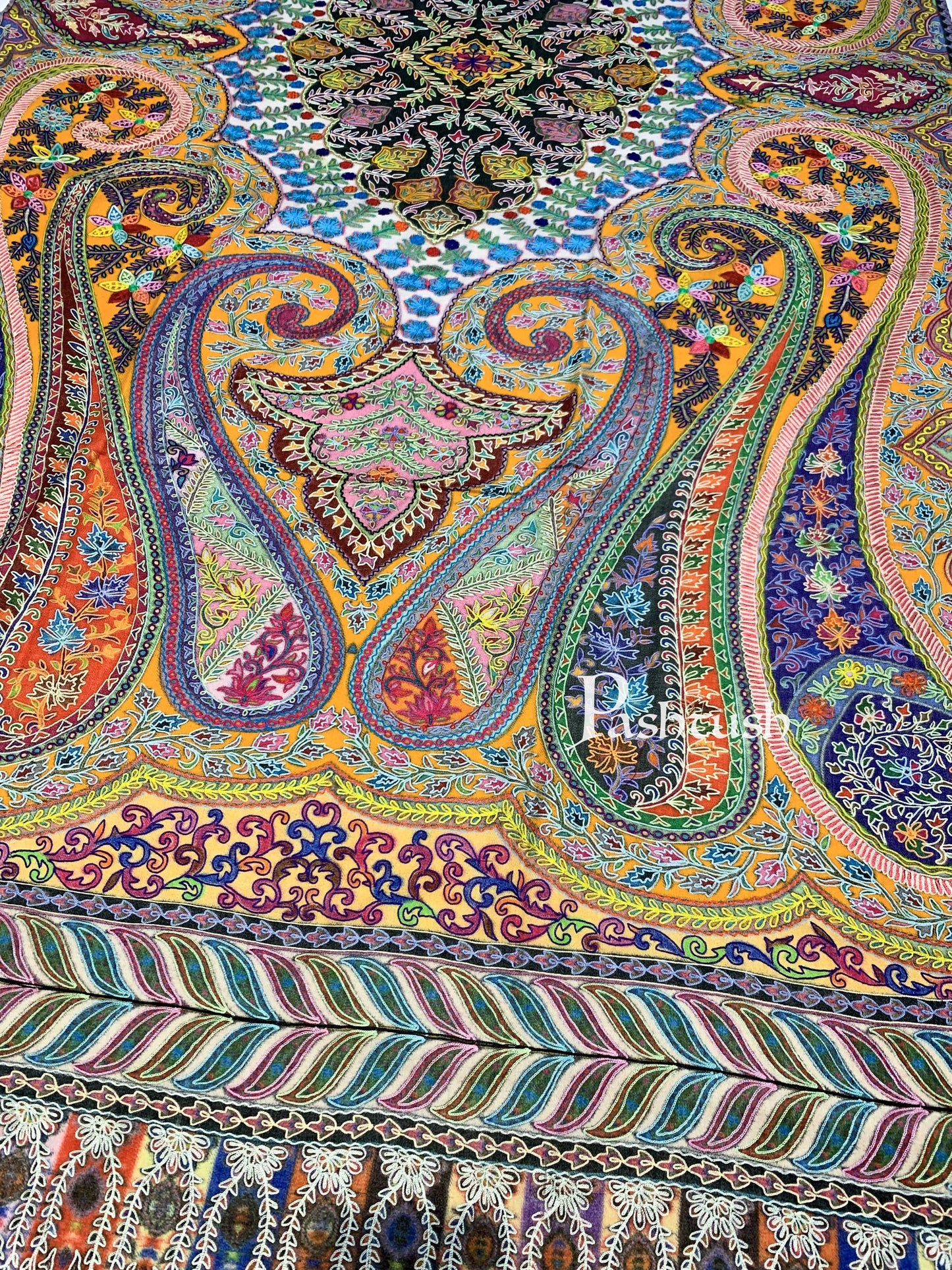 Pashtush India 100x200 Pashtush Womens Pure Wool, Hand Embroidered Kalamkari Shawl, With Woolmark Certificate