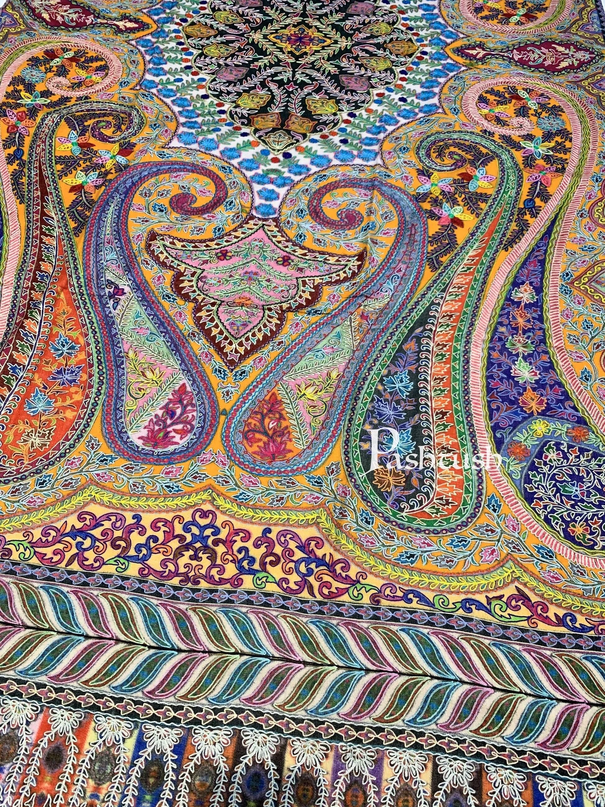 Pashtush India 100x200 Pashtush Womens Pure Wool, Hand Embroidered Kalamkari Shawl, With Woolmark Certificate