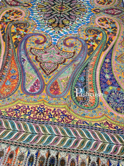 Pashtush India 100x200 Pashtush Womens Pure Wool, Hand Embroidered Kalamkari Shawl, With Woolmark Certificate