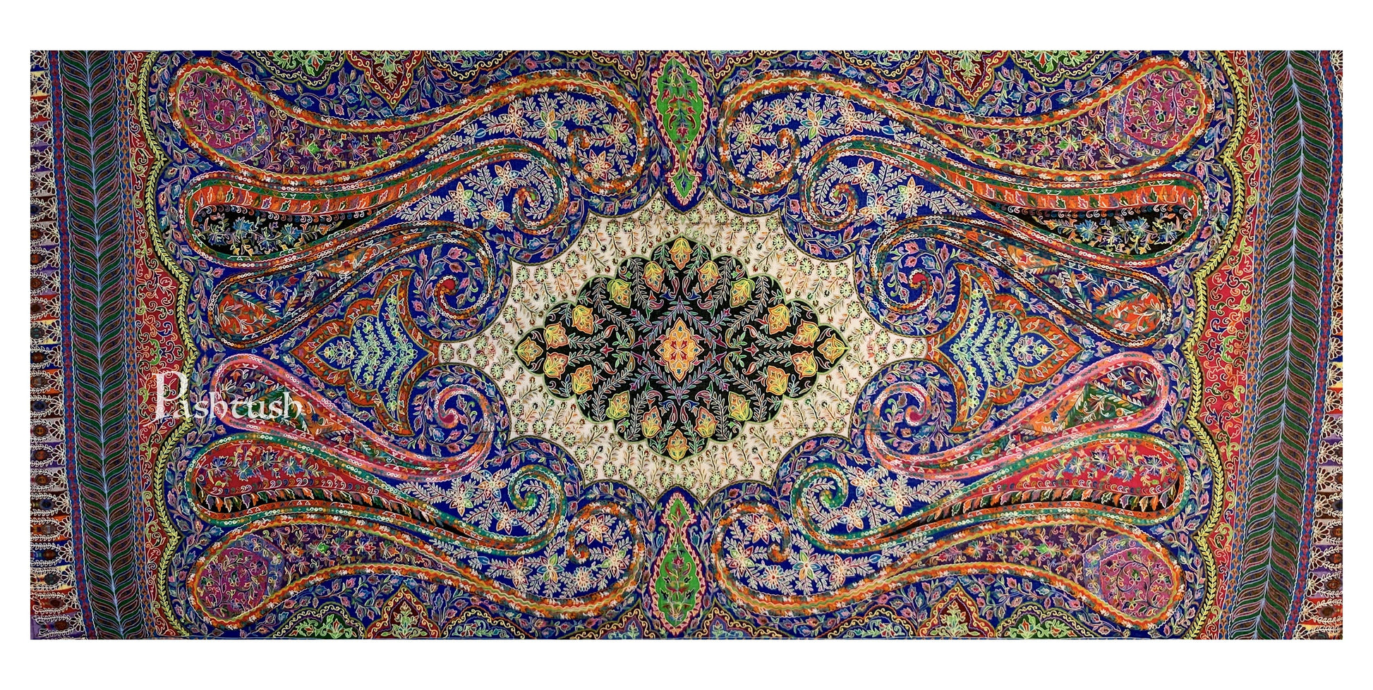 Pashtush India 100x200 Pashtush Womens Pure Wool, Hand Embroidered Kalamkari Shawl, With Woolmark Certificate